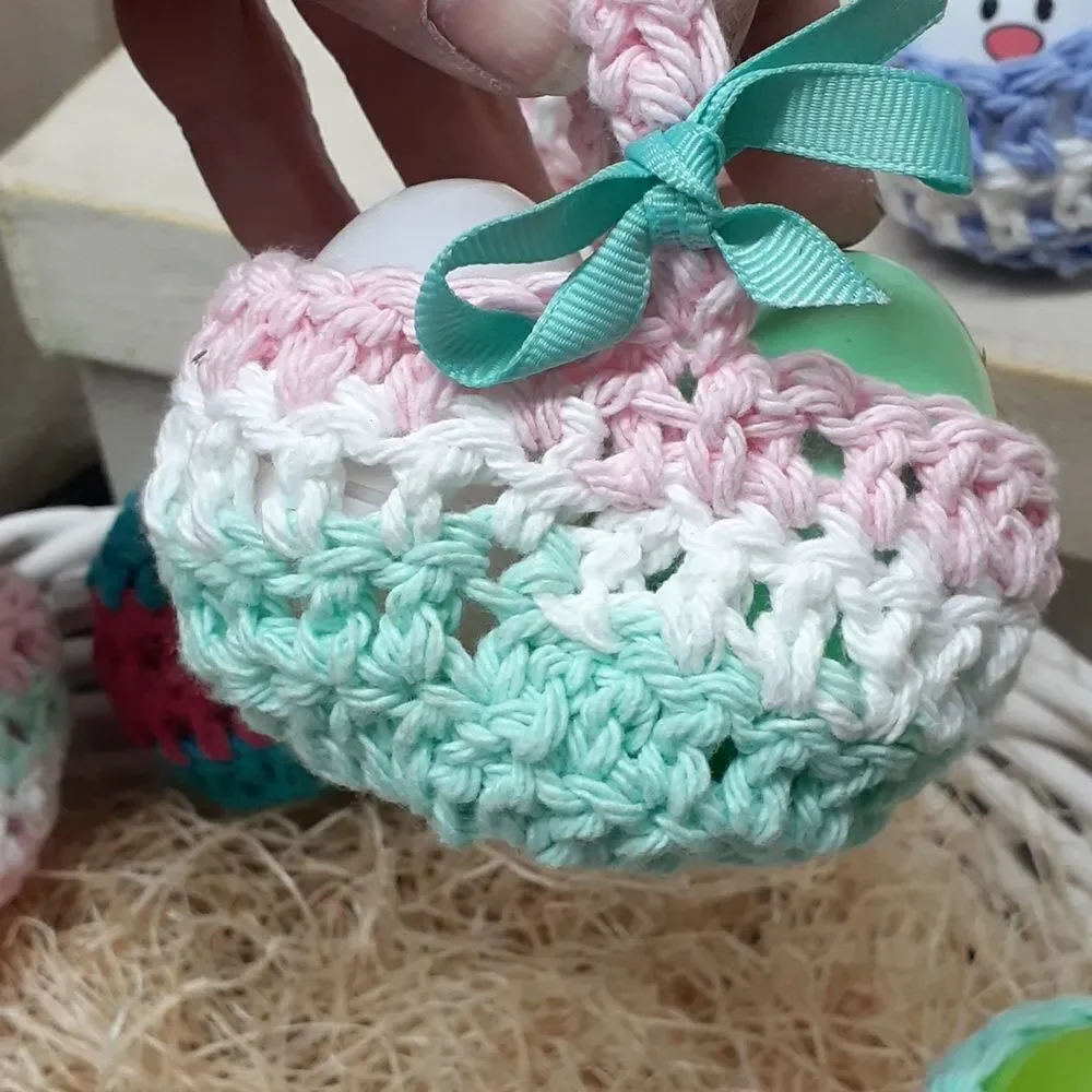 Hand‎ crocheted  mini Easter baskets, bunnies (pick 2)